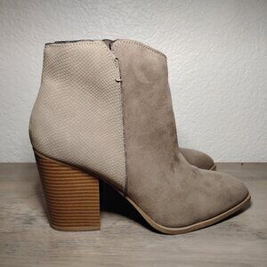 Sun + Stone "Graceyy" microsuede and embossed ankle boots